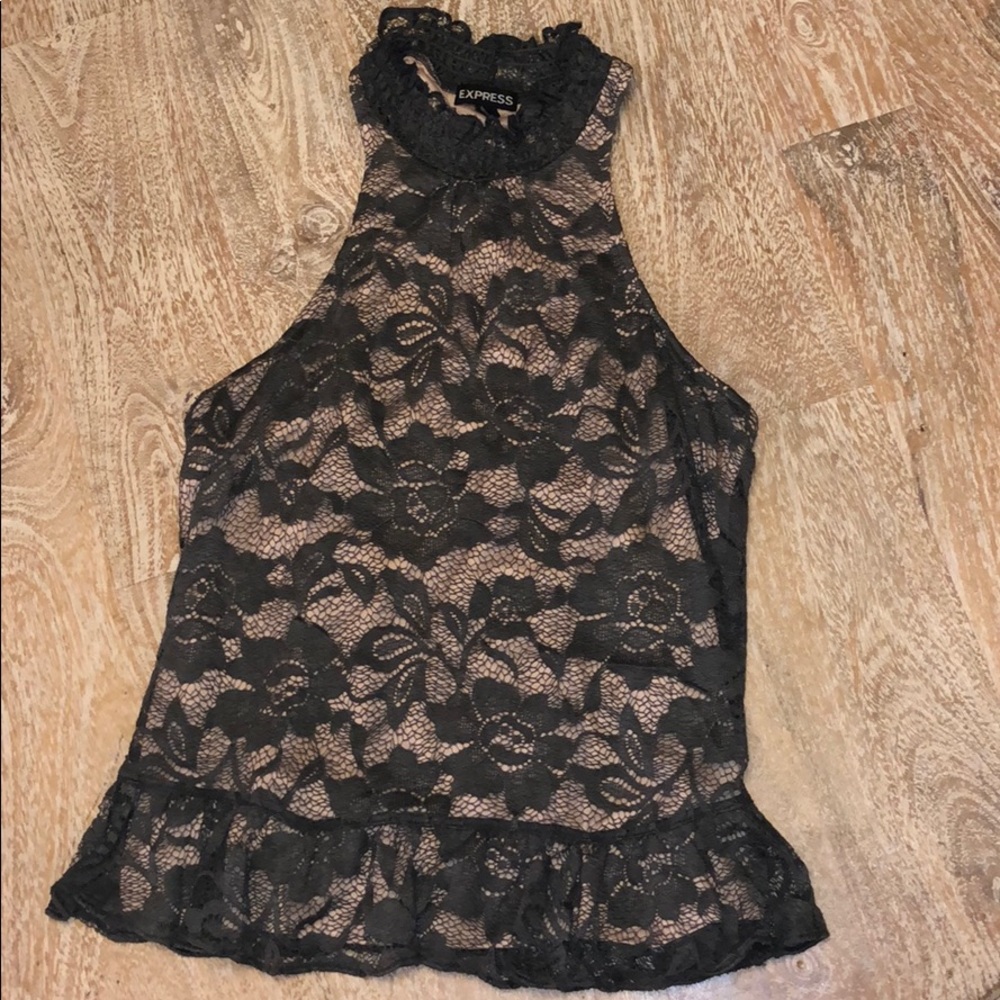 Express halter top lace green nude tan XS